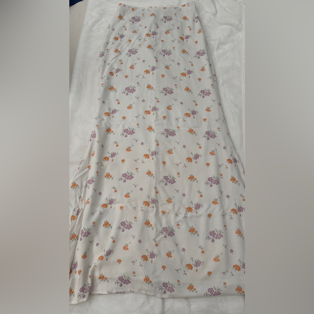 Princess Polly White Skirt with Purple and Orange Floral Pattern